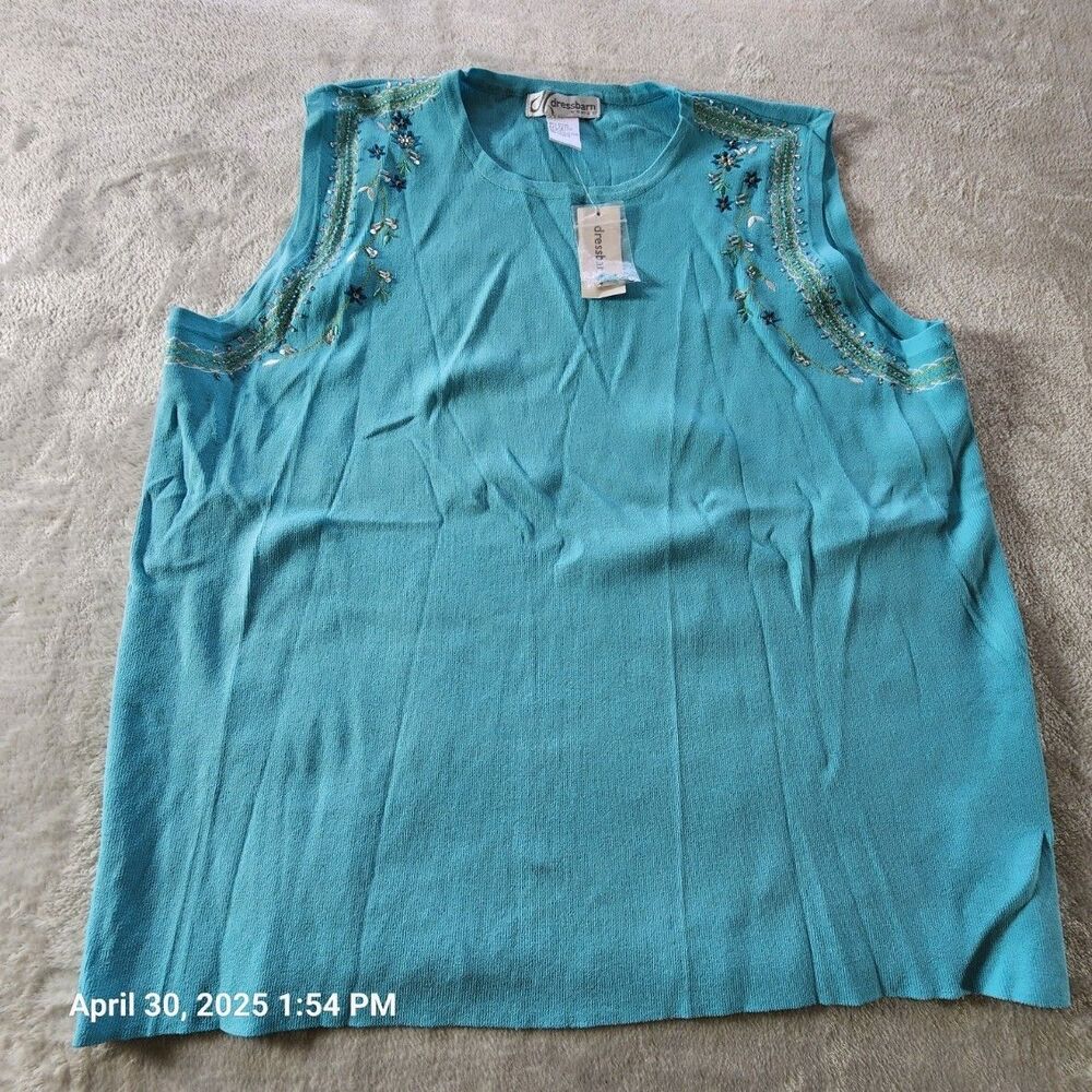 Dress Barn Woman Plus Size 18/20 Turqoise Embellished Sleeveless Tank Top Blouse